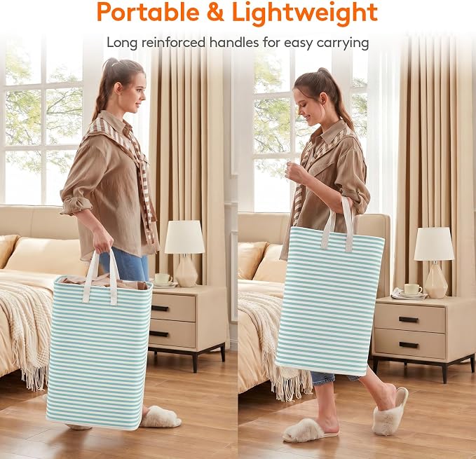 Lifewit 2 Pack Laundry Hamper Large Collapsible Laundry Baskets, Freestanding Waterproof Clothes Hamper with Easy Carry Handles in Laundry Room Bedroom Bathroom College Dorm, Sage Green, 2 x 80L - Image 4