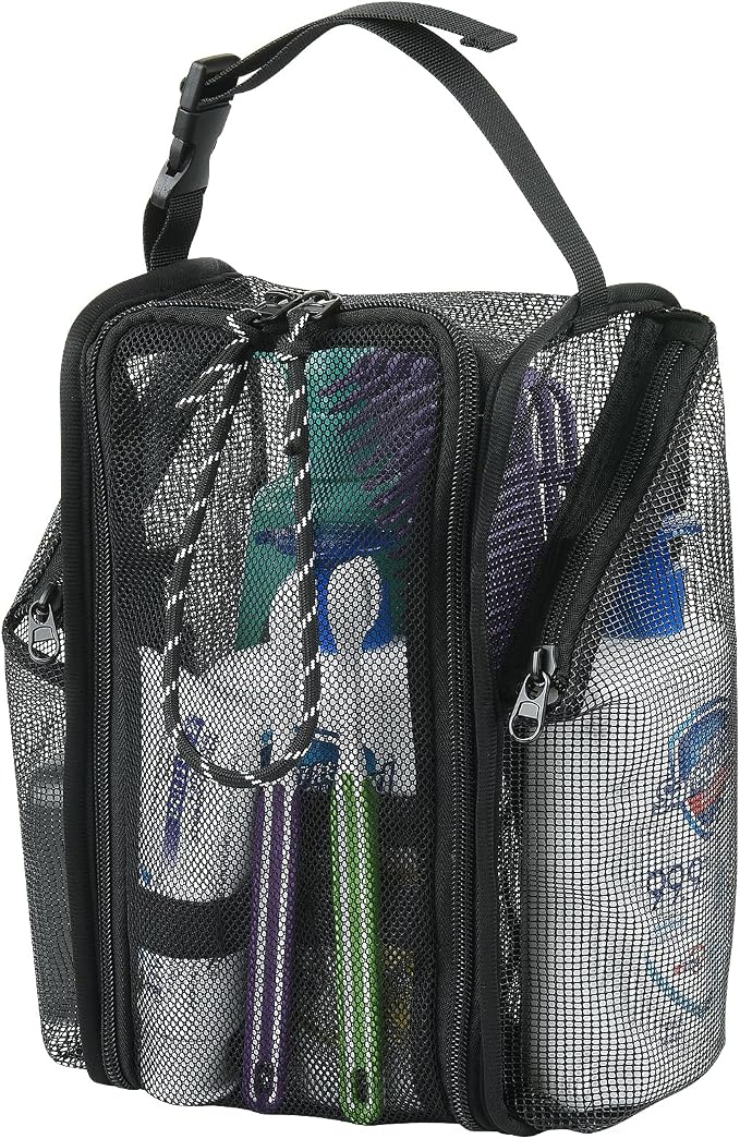 Cosmos Mesh Shower Caddy Toiletry Organizer Hanging Shower Tote Bag, Quick Dry Shower Organizer Portable Bath Bag with Durable Zippers & Side Pockets for Travel, Gym, Swimming, Beach and Camp by Unknown