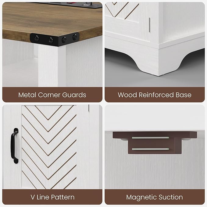 RoyalCraft 25" Tall LED Nightstands with Charging Station, Farmhouse Nightstand for Bedroom, Wooden Rustic Side Table, White End Table with Storage, White and Rustic Oak