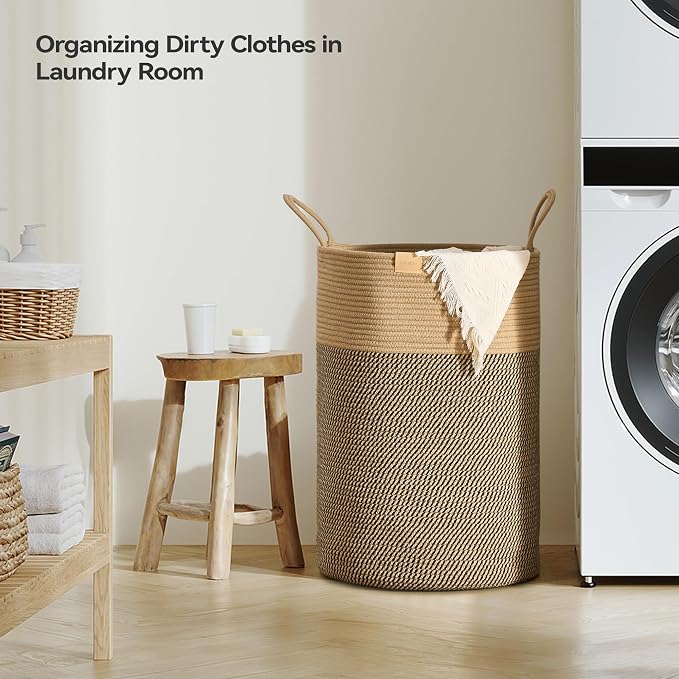Nunsino Laundry Hamper 75L,Large Laundry Basket for Clothes,Decorative Storage Basket for Blankets,Cotton Rope Woven basket for bedroom,Dark Brown - Image 3