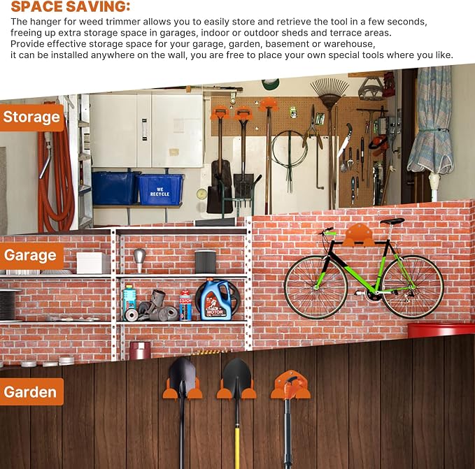 FLEXI RODS Garage Organization Weed Eater Holder Shed Organizer, Trimmer Rack Garden Power Tool Hanger for Grass Lawn Mower, 2 Pack - Image 5