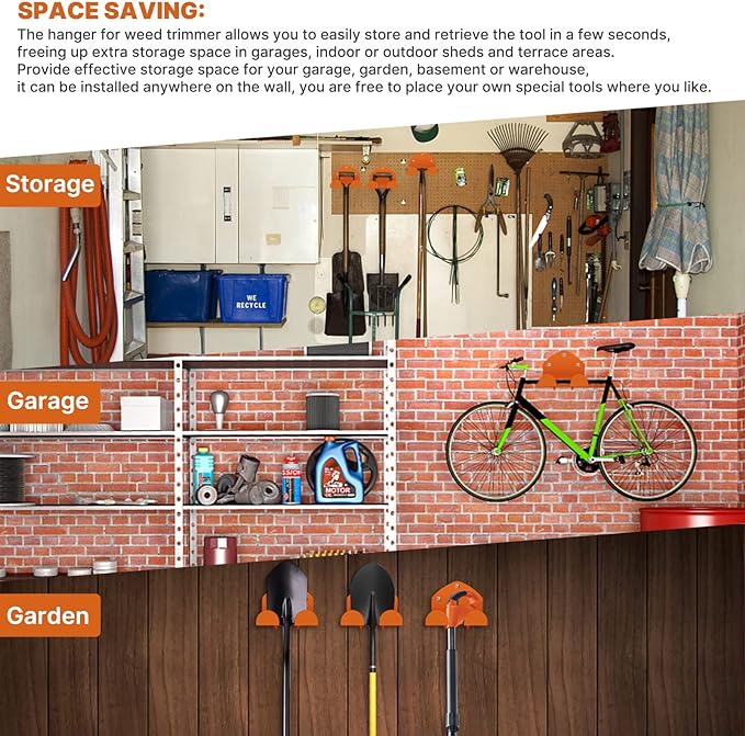 Flexi Rods Garage Organizer Wall Hanger - Garden Tool Rack for Grass Trimmer, Hedge Trimmer, Garage Tools, 1 Pack - Image 4