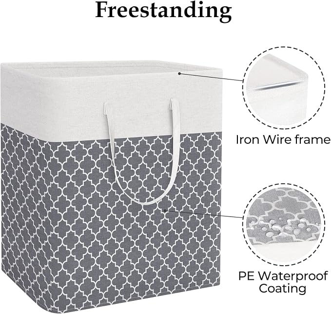 StorageRight Laundry Basket Hamper Large Collapsible Laundry Hamper with Easy Carry Handles，Freestanding Clothes Hampers for Laundry, Bedroom, Dorm, Clothes, Towels, 100L, Clover Grey - Image 3