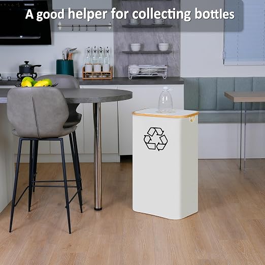 iEGrow 29 Gallons Recycling Bins for Kitchen, Indoor Recycle Bins with Lid, 110L Large Recycle bin with 2 Removeable Reusable Inner Bags, for Bottles Cans Glass Plastice Cartons(Beige) - Image 4