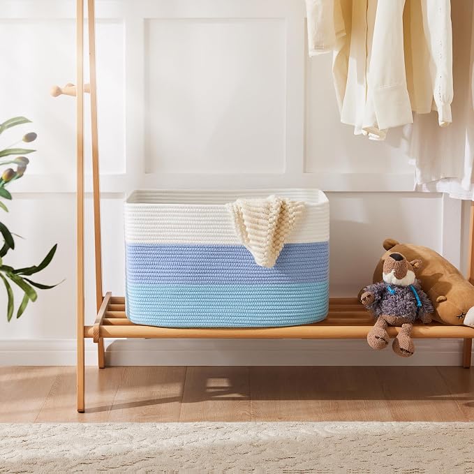 Artfeel Blanket Basket,Rectangle Woven Baskets for Storage,100L Laundry Basket for Decorative Nursery Blanket,Toys,Dirty Clothes and Magazine in Shelves,Baby Room,and Living Room - Image 4