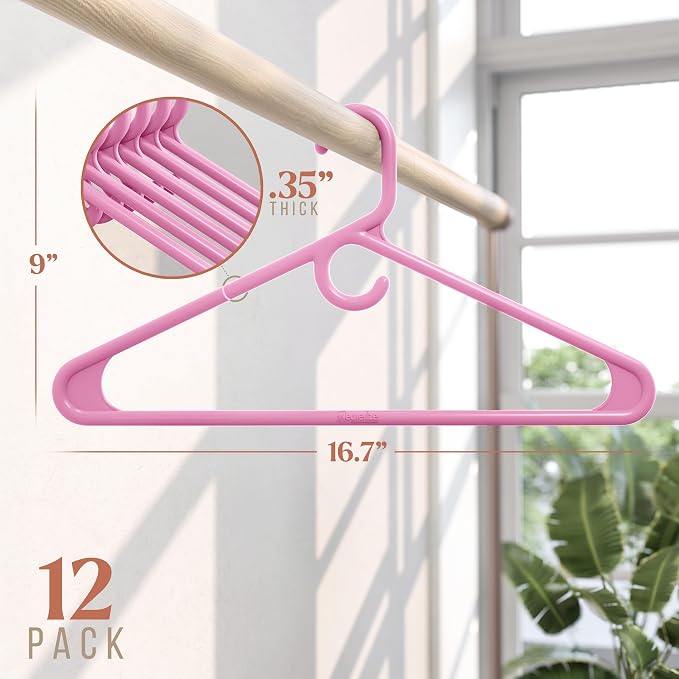 NEATERIZE Thick Heavy Duty Hangers - Pink Plastic Clothes Hangers 12 Pack - Great for Coat Hanger, Jackets Jeans & Suit Hanger for Closet - New Apartment Essentials Percheros Ganchos para Colgar Ropa - Image 2