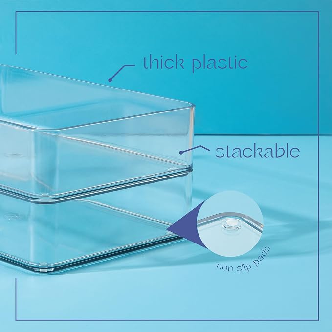 primebox Six Pieces - Clear Plastic Drawer Organizer Bins - Stackable, Non-Slip, 3 Sizes - Image 5