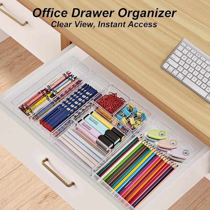 SMARTAKE 25-Piece Drawer Organizer with Non-Slip Silicone Pads, 4-Size Desk Drawer Organizer Trays Storage Tray for Makeup, Jewelries, Utensils in Bedroom Dresser, Office and Kitchen (Clear) - Image 4
