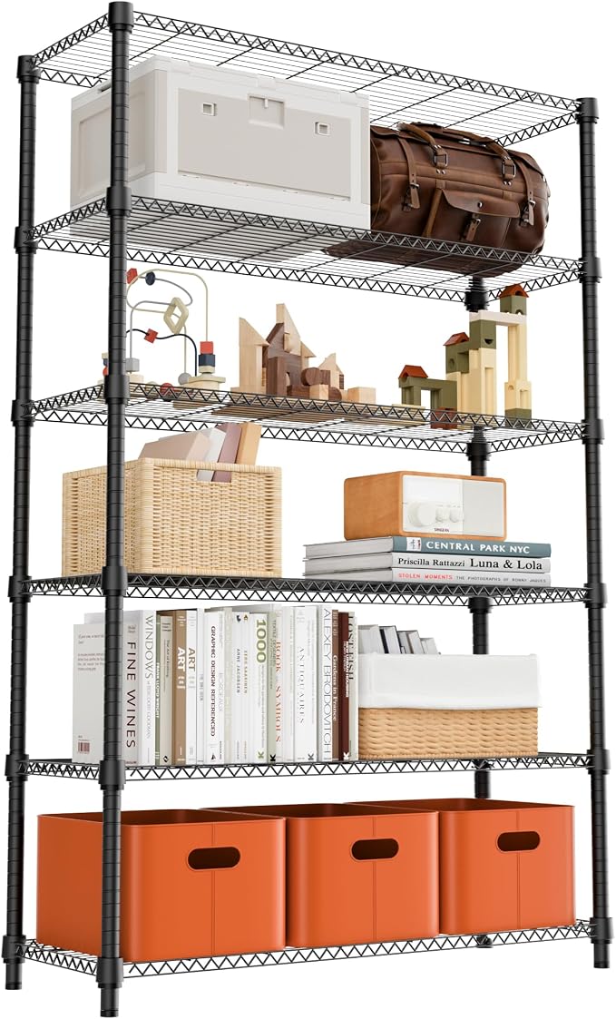 M MZG 2100LBS 47.2" W 6 Tiers Shelf Storage Shelves Metal Shelving Unit Heavy Duty Garage Shelving Adjustable Wire Shelves for Pantry,Kitchen,Garage,Basement,Black 17.7" D x 47.2" W x 82.4" H by MEIGAOPLASTICANDMETALHKCOLIMITED