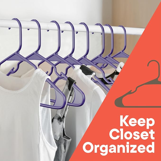 Purple Plastic Hangers 30 Pack– Heavy-Duty Plastic Hangers Slim and Space-Saving, Durable and Lightweight with Non-Slip Shoulder Notches for Slip Dresses, Suits, Jackets & Camisoles - Image 3