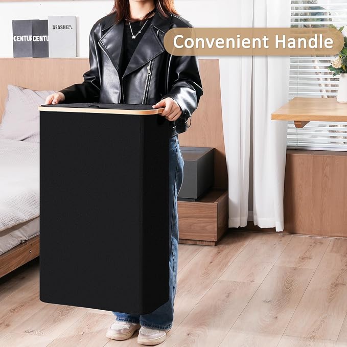 Vincona Slim Laundry Basket with Lid, Narrow Dirty Clothes Hampers for Laundry with Handle, Skinny Laundry Bin for Laundry Room, Dorm, Bedroom and Bathroom, 19.8 Gallon (75L) Black - Image 5