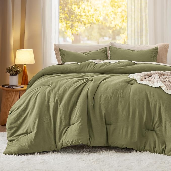 Bedsure King Comforter Set, Olive Green Soft Prewashed Bedding for All Seasons, 3 Pieces GentleSoft™ Bed Set, 1 Lightweight Comforter (104"x90") and 2 Pillowcases (20"x36")