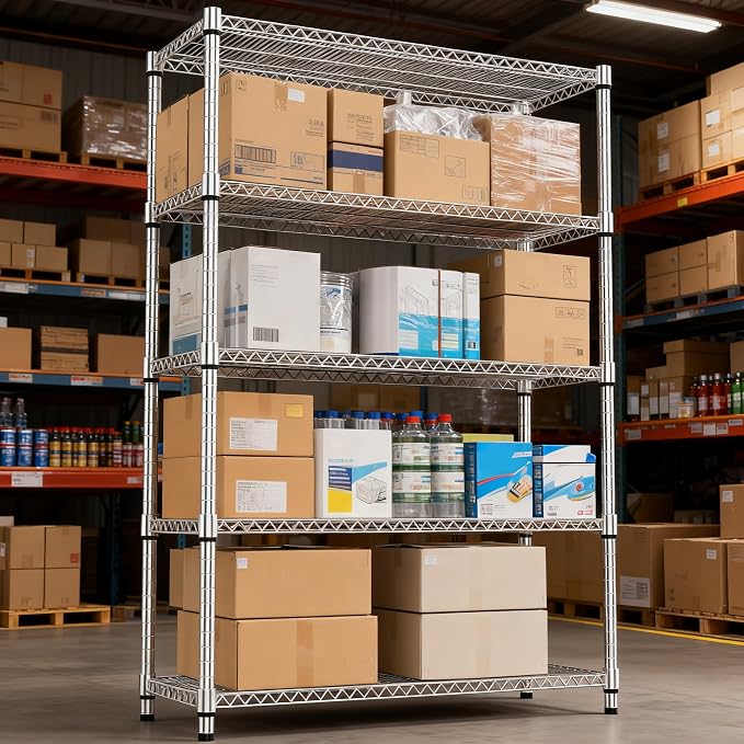 M MZG 5 Tiers Shelf Metal Storage Shelves 3300 lbs Steel Storage Shelving Utility Shelving Unit Steel Organizer Wire Rack for Home,Kitchen,Office,Garage Chrome 17.7" D x 47.2" W x 70.3" H - Image 5