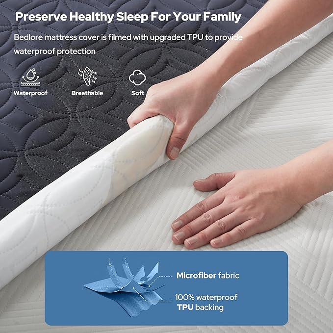 BEDLORE 2 Pack Waterproof Mattress Protector, Twin XL Size Mattress Pad with Deep Pocket 6"-15" Depth, Soft Breathable Bed Mattress Cover for Bedroom, College Dorm (Navy Blue)