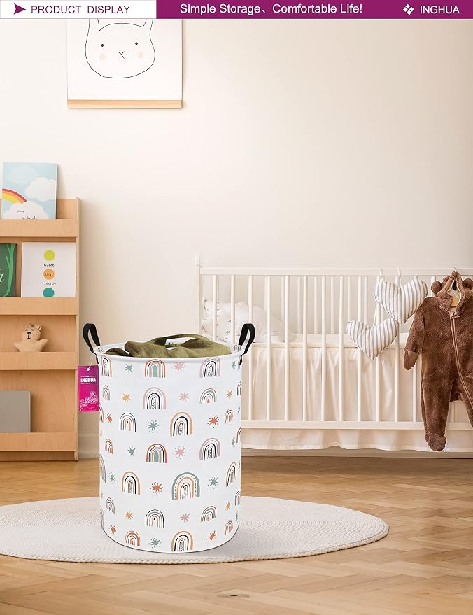 Laundry Hamper Large Canvas Fabric Lightweight Storage Basket/Toy Organizer/Dirty Clothes Collapsible Waterproof for College Dorms, Boys and Girls Bedroom,Bathroom(Star Rainbow) - Image 4