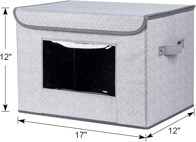 Univivi Fabric Foldable Storage Boxes [4-Pack] Large Collapsible Stackable Storage Bins with Lids, Closet Organizers and Storage Cube Basket for Home, Office, Bedroom (Gray, 17“ x 12” x 12") - Image 3
