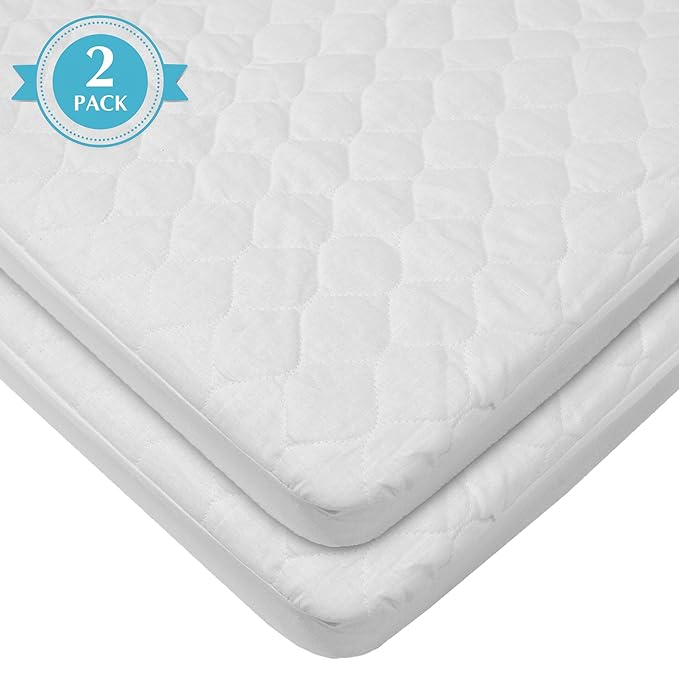 American Baby Company 2 Pack Waterproof Fitted Cradle/Bassinet Mattress Protector 33" x 15" - 100% Cotton Quilted Top, Noiseless, Ultra-Soft & Breathable Cradle/Bassinet Mattress Pad Cover