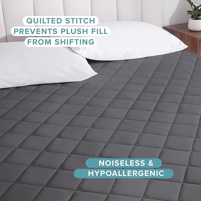 Bare Home Split Head Flex King Quilted Fitted Mattress Pad - Cooling Mattress Cover - Easily Washable - Elastic Fitted Cover for Mattress - Stretch-to-Fit up to 15" Deep (Split Head Flex King, Grey)