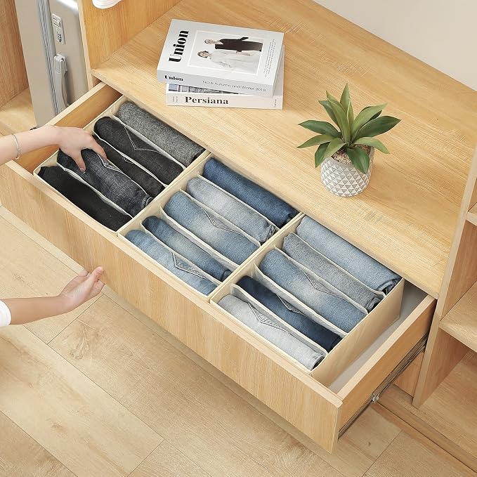 Qozary Jeans Pants Organizer for Closet, 4 Pack Drawer Organizers for Clothing, 5 Grids Wardrobe Clothes Organizer, Jean Organizer for Closet, Deep Drawer, Clothes Organizer for Shirts, Legging - Image 4