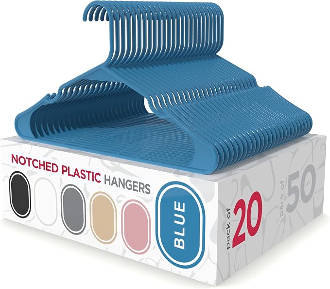 Sharpty Plastic Hangers Clothes Hangers for Clothing, Closet, Coats & Shirts - Notched, Durable, Thick, Tough & Space Saving - for Everyday Standard Use, Room Essentials & Basics - 20 Pack - Blue by Sharpty