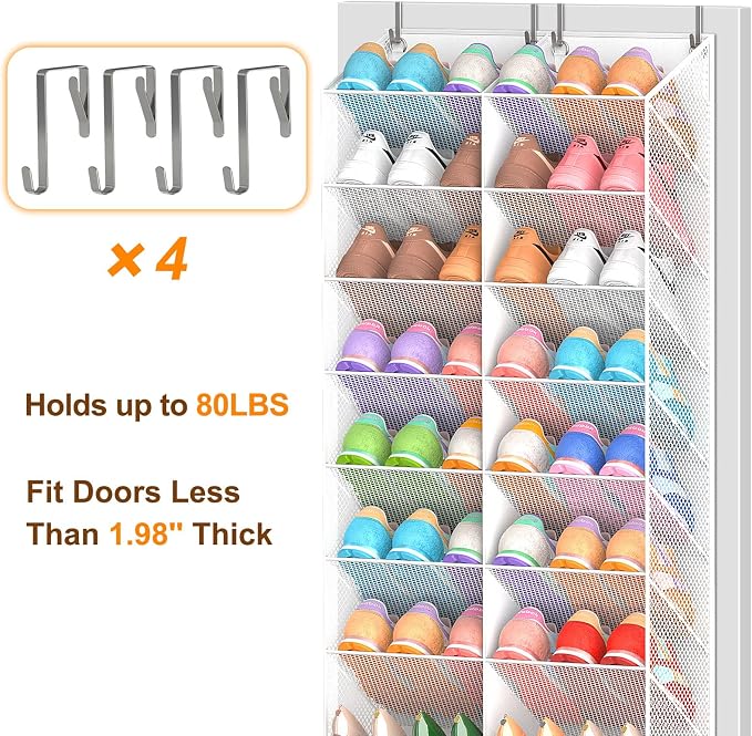 UVIAHOMI 20-30 Pairs Over the Door Shoe Organizer, Breathable Pocket Hanging Shoe Storage for Closet, 10-Tier Door Shoes Rack, Handing Shoes Holder Fit All the Family's Sneakers, Boots, Heels, White - Image 6