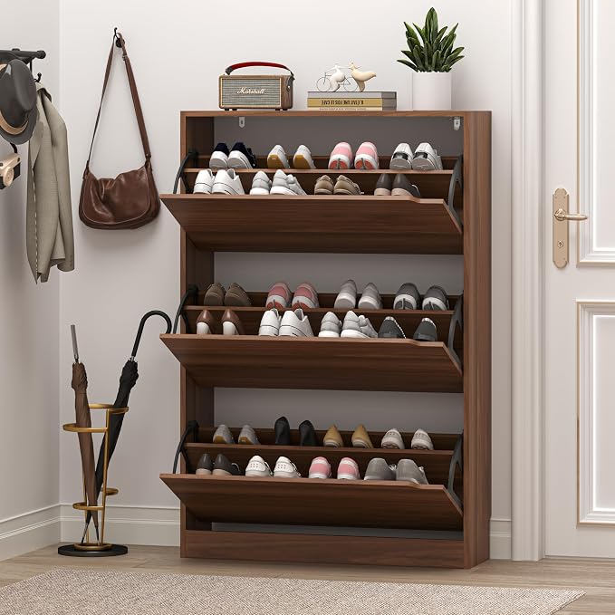 BORNOON Shoe Cabinet with 3 Flip Drawers, Slim Narrow Shoe Storage Cabinet, Freestanding Shoe Organizer with Adjustable & Removable Shelves, Top Display Shelf for Entryway, Hallway, Foyer, Closet - Image 7