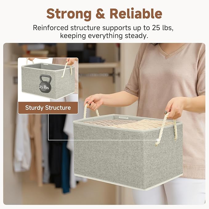 StorageWorks Fabric Storage Bins for Shelves, Storage Baskets for Closet Organization, Organizer Bins for Clothes Storage, Gray, Extra Large, 3-Pack - Image 6