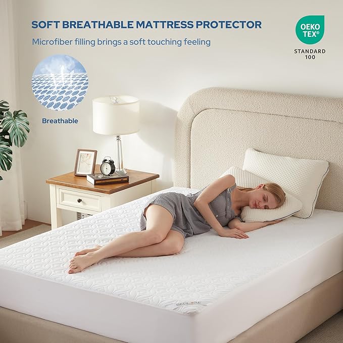 BEDLORE Waterproof Mattress Protector, California King Size Noiseless Mattress Pad with Deep Pocket 6"-18" Depth, Soft Breathable Bed Mattress Cover Washable for Home, Bedroom, Hotel (White)