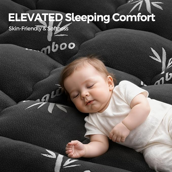 Mattress Topper Twin Size, Cooling Extra Thick Breathable Viscose Made from Bamboo Mattress pad, Soft Quilted Fitted Mattress Cover with 1000 GSM Down Alternative Fill (8-21”Deep Pocket) Dark Gray