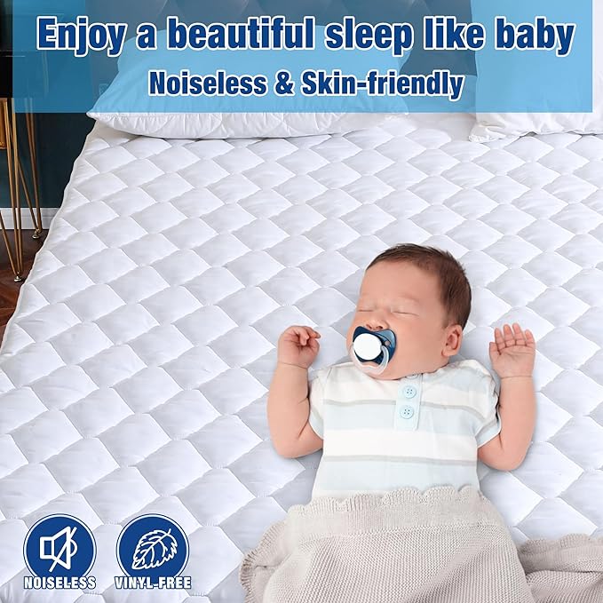 Queen Size Air Mattress Pad, Breathable and Noiseless Air Bed Mattress Protector with Deep Pocket Fits Up to 15-23 Inches