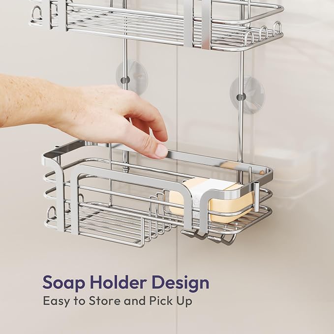 SWTYMIKI Shower Caddy Hanging Organizer - Over the Door Shower Caddy with Soap Holder, 11 Hooks, 2 Installation Ways, Stainless Steel Rustproof Bathroom Organizer, Silver - Image 4