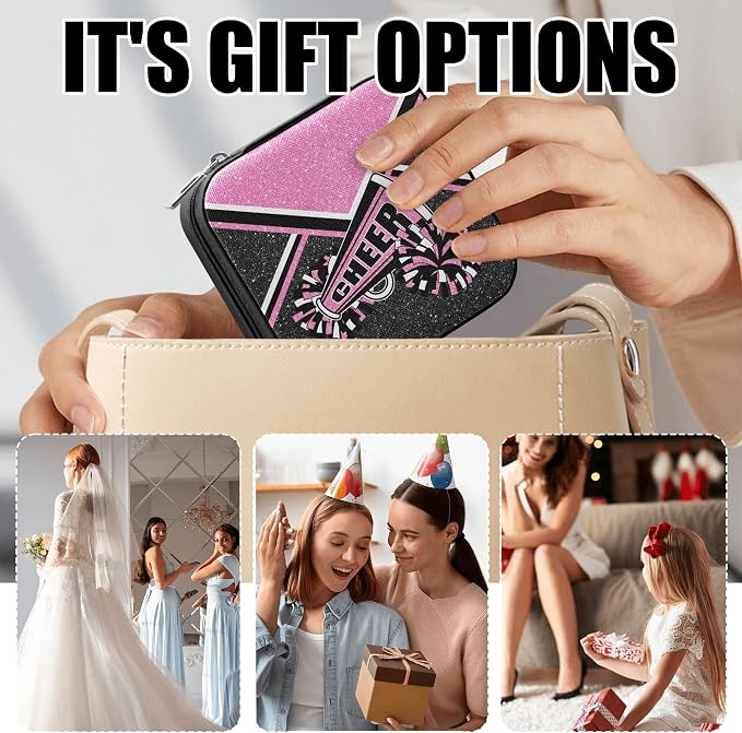 Cheerleader Travel Jewelry Case, Cheer Travel Jewelry Box for Women, Mini Jewelry Travel Case for Cheer Team, Cheerleader Gifts for Girls (Pink) - Image 5
