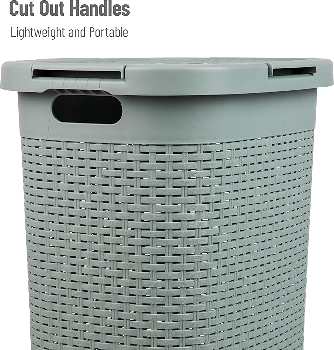 Mind Reader Slim Laundry Hamper with Lid, 60L Tall Clothes Basket, Narrow Tapered Design for Bathrooms, Closets and Laundry Rooms, Plastic, Mint - Image 4