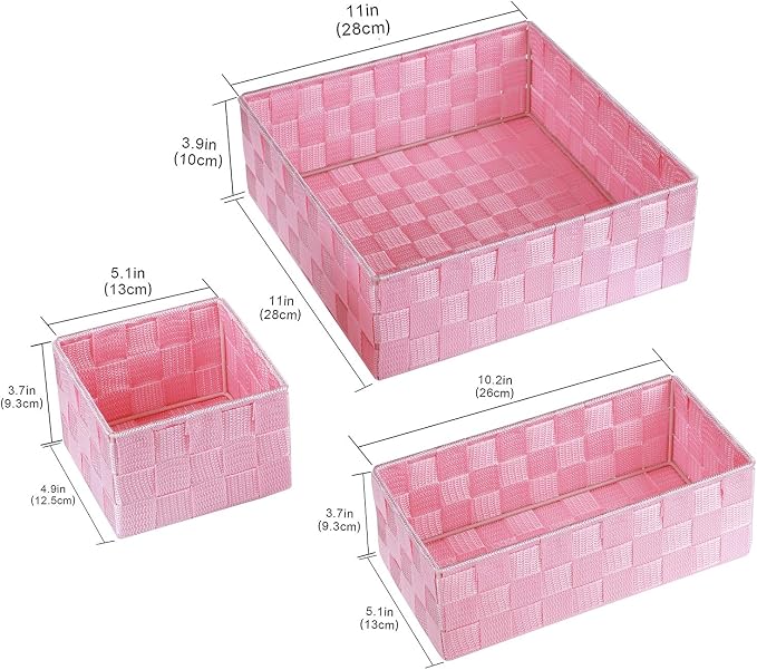 Posprica Woven Storage Baskets for Organizing, Small Baskets Cube Bin Container Tote Organizer Divider for Drawer, Closet, Shelf, Dresser, Set of 4(Pink) - Image 3