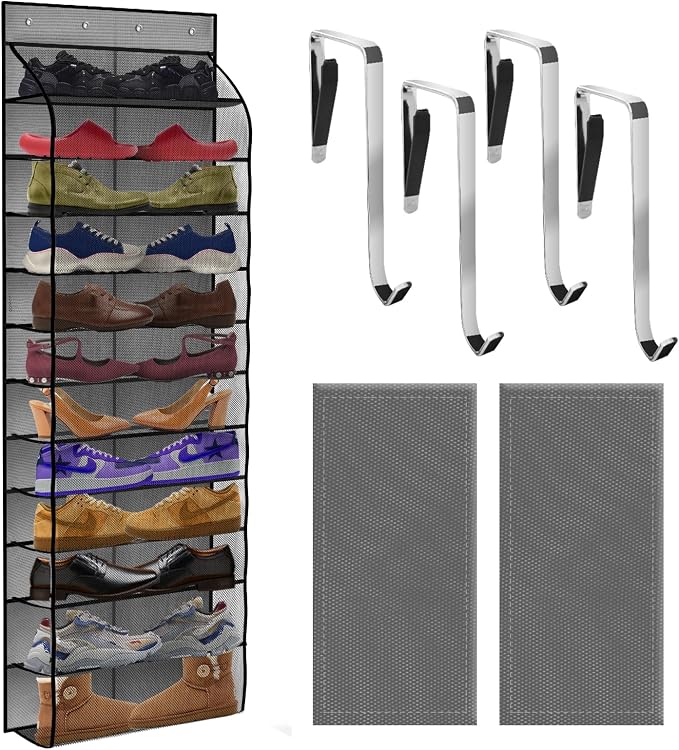 PAULONE 12 Pocket Over the Door Shoe Organizer,Reusable Breathable Large Mesh Bag Men's & Women's Sneaker Organizer,Shoe Organizer for Kids,Hanging Shoe Storage Hanging Bag (Grey) by Unknown