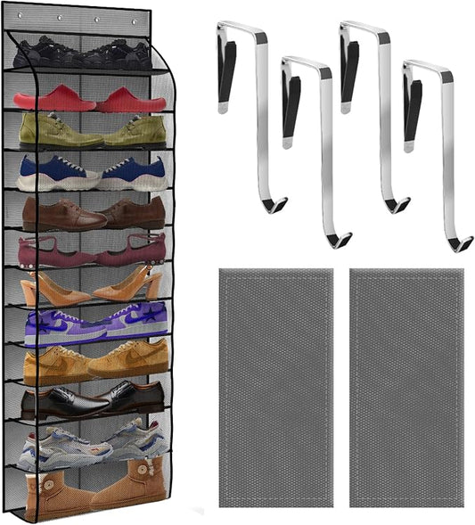 PAULONE 12 Pocket Over the Door Shoe Organizer,Reusable Breathable Large Mesh Bag Men's & Women's Sneaker Organizer,Shoe Organizer for Kids,Hanging Shoe Storage Hanging Bag (Grey) by Unknown