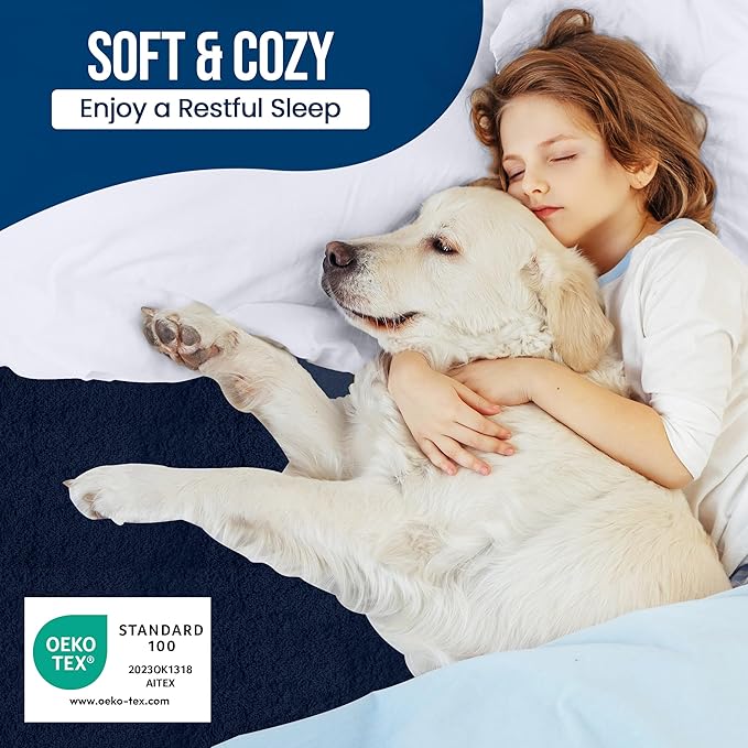 Full Size Mattress Protector Waterproof, Premium 200 GSM Terry Mattress Cover, Soft & Breathable Bed Cover, Fitted Sheet Style Stretchable Deep Pockets 15" by Utopia Bedding (Navy Blue)