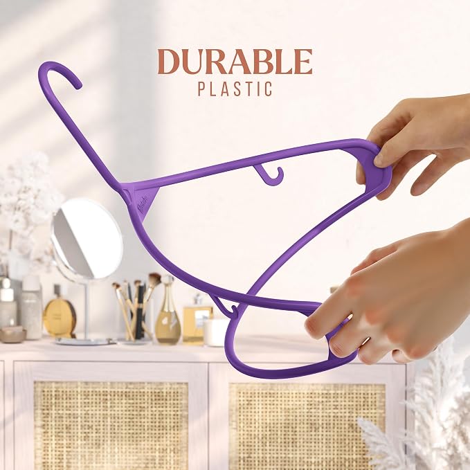 Plastic Hangers 50 Pack Purple - Clothes Hangers - Makes The Perfect Coat Hanger and General Space Saving Hangers for Closet and New Apartment Essentials - Percheros Ganchos para Colgar Ropa Hangars - Image 4