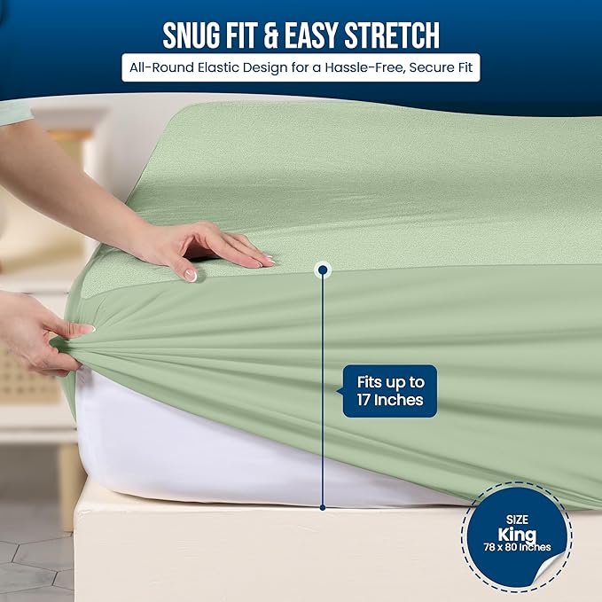 Utopia Bedding Waterproof Mattress Protector King Size, Premium 200 GSM Terry Mattress Cover, Soft & Breathable Bed Cover, Fitted Sheet Style with Stretchable Deep Pockets 17" (Sage)