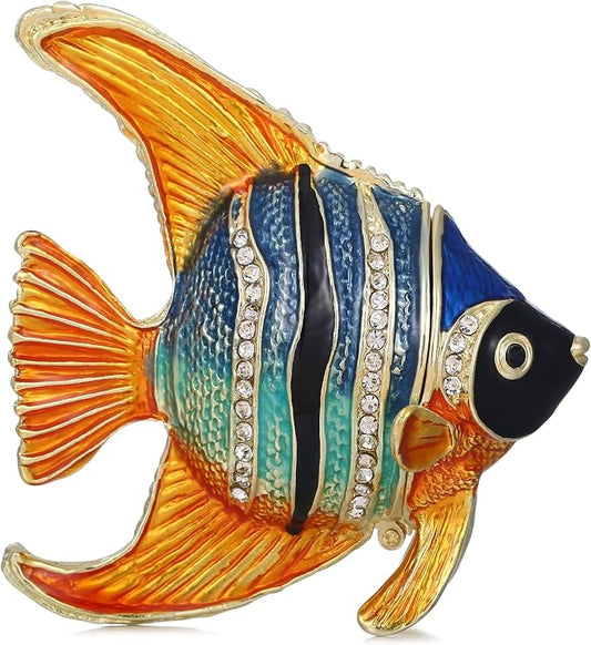 Hand Painted Animal Trinket Box for Home Decor, Hinged Jewelry Organizer Storage, Unique Personalized Collectible Keepsake Figurine Handmade Decorative Ornament Gifts (Angelfish) by AzurtLCX