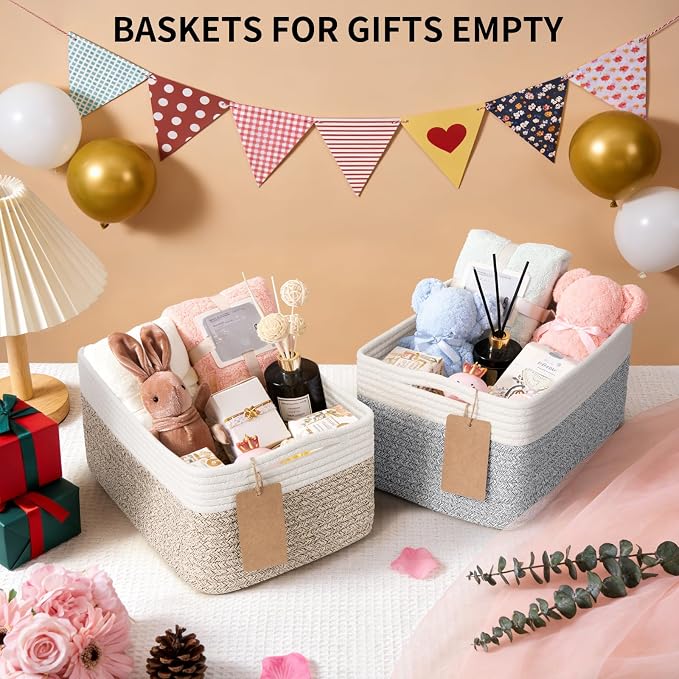 Goodpick 4 Pack Storage Baskets for Shelves, Rectangle Cotton Rope Baskets for Organizing, Closet Storage Bins for Baby Toys, Decorative Woven Basket with Handles, 13''L x 8''W x 6''H, Black - Image 5