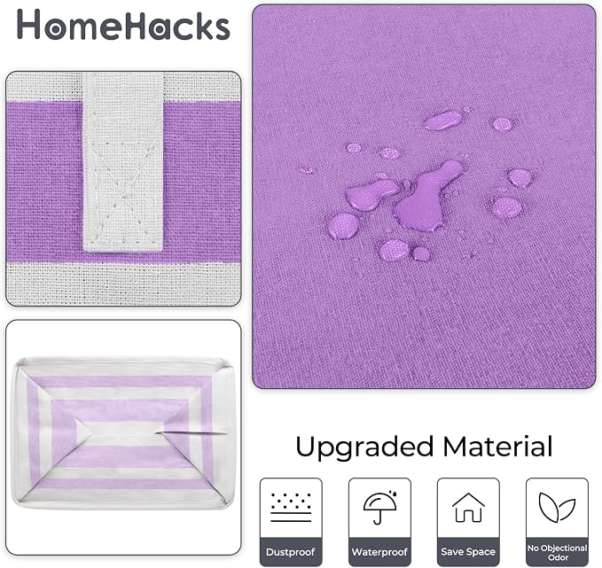 HomeHacks 2 Pack Large Laundry Baskets, Waterproof, Freestanding Laundry Hampers, Collapsible Clothes Hamper with Reinforced Handles in Laundry, College Dorm, Bathroom, Bedroom (Purple, 88Lx2) - Image 5