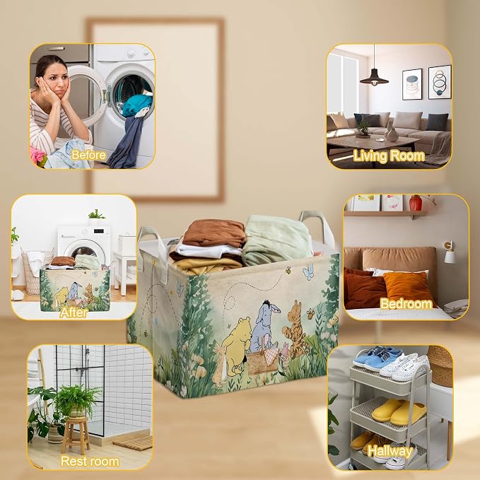 Winnie Nursery Decor, the Pooh Baby Stuff, Winnie Storage Nursery Basket, Large squarecanvas Laundry Hamper With A Waterproof PECoating, Foldable, Toys Bin, Baby Nursery HamperDecor, Classic - Image 5