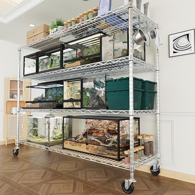 PrimeZone 4 Tier 55.5" Wx24 Dx76 H Wire Shelving with Wheels 2400lbs NSF Certified Storage Shelves Heavy Duty Metal Shelf Adjustable Rolling Rack Commercial Garage Restaurant Warehouse Chrome 3Pack - Image 9