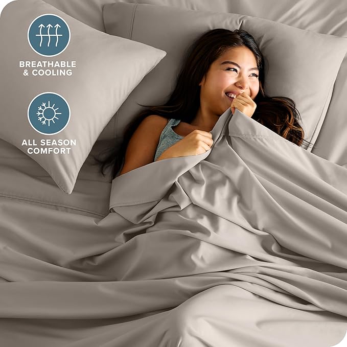 Bare Home King Sheet Set - 1800 Ultra-Soft Microfiber King Bed Sheets - Double Brushed - Deep Pockets - Easy Fit - 4 Piece Set - Bedding Sheets & Pillowcases (King, Khaki)