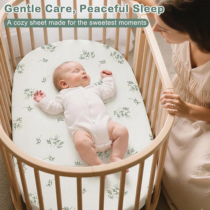 Basumee Muslin Bassinet Sheets for Baby Girl Boy 2 Pack Soft Breathable Baby Bedside Bassinet Fitted Sheets with Bottom Elastic Band Mattress Cover for Rectangle Oval Hourglass Bassinets
