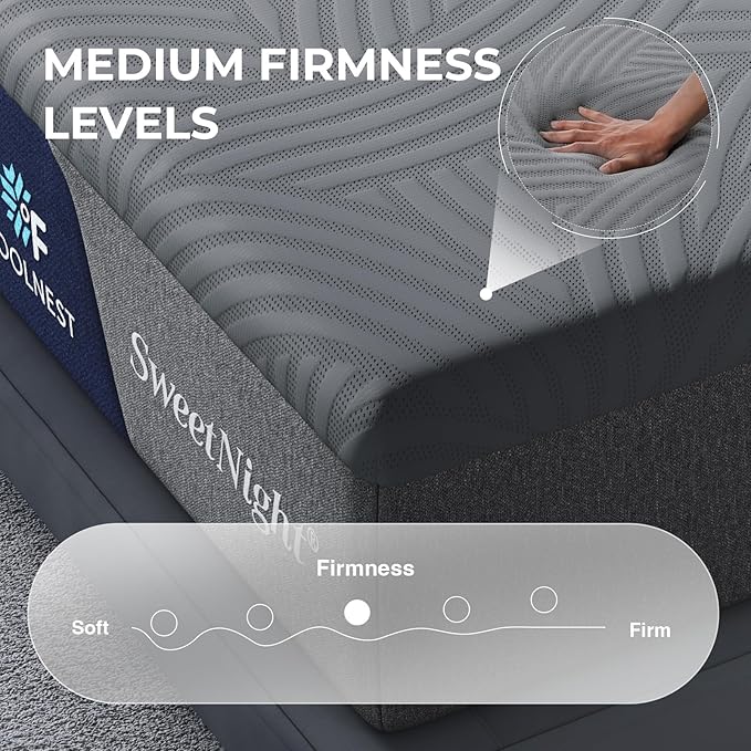 Sweetnight CoolNest 14 Inch Full Mattress, Cooling Memory Foam Mattress Full Size for Cool Night Sleep, 5-Zone Ergo Support for Pressure Relief, Medium, CertiPUR-US Certified