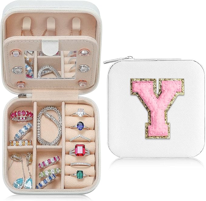 Parima Jewelry Organizer Box - Small Travel Case, Mini Jewelry Boxes for Women - Letter Y, White by PARIMA