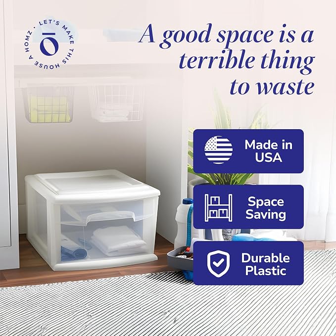 HOMZ 2-Pack 1-Drawer Storage Cart, Clear Plastic Container, 14.25" Wide Medium, White Frame - Organizing Drawer Containers for Home, Bathroom, Bedroom, Office, and Classroom - Image 6