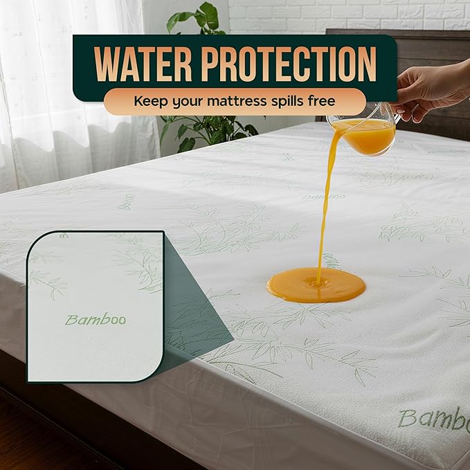Waterproof Mattress Protector Cover- Bamboo Viscose 260 GSM mattress cover, Breathable, Noiseless, Fitted style, Fits upto 15 Inches deep mattress (Twin)
